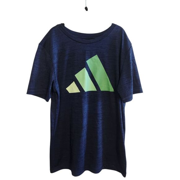 Kids Adidas Blue Green Short Sleeve Logo Tee Boys Medium - Picture 2 of 5